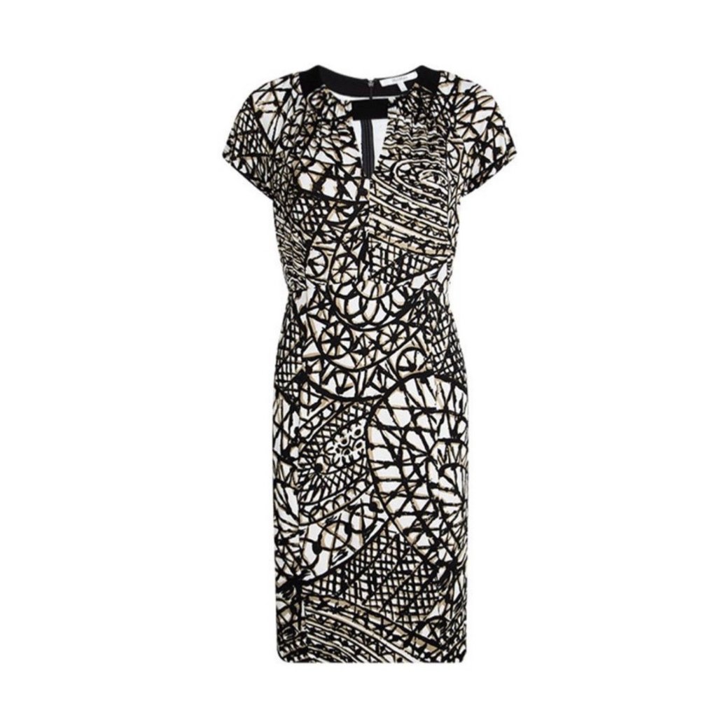 $885 New Max Mara 38 Us 4 Sheath Dress Jersey Knit Geo Midi Black Stretch White